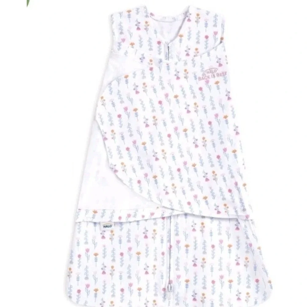 HALO SleepSack Swaddle 0-3 MO White Floral Cotton 3-Way Adjustable cottagecore